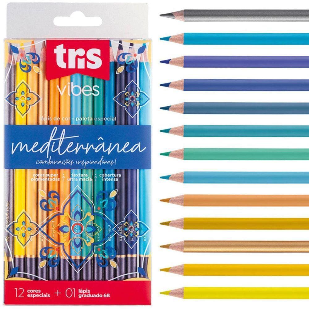 Lápis De Cor Vibes Mediterrânea 12 Cores + Lapis 6B - Tris