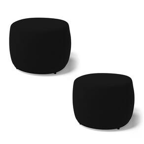 Kit 02 Puffs Decorativos Living Aisha Orgânico Redondo Suede Preto - Desk Design