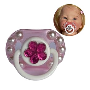 Chupeta Magnética Para Bebê Reborn Rosa Com Pérolas + Prendedor de chupeta