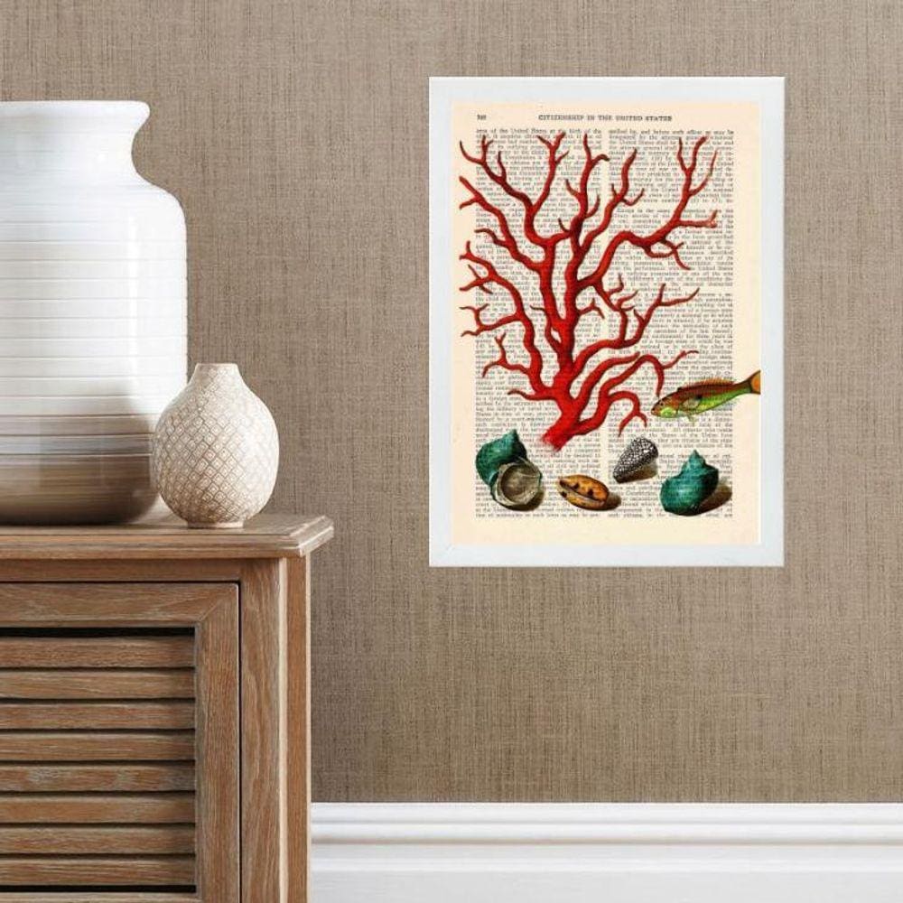 Quadro Casa De Praia - Coral Vintage 24X18Cm - Com Vidro