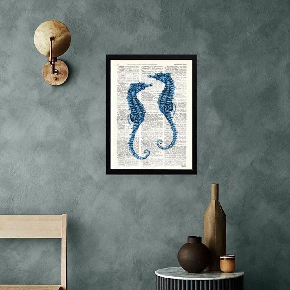 Quadro Casa De Praia - Cavalos Marinhos 33X24Cm - Com Vidro