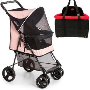 Carrinho Pet Lecco Rosa + Assento Carro Transpet Preto