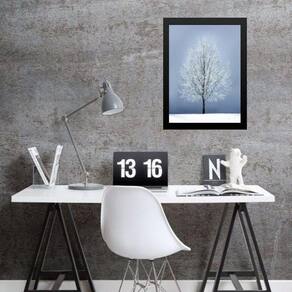 Quadro Fotografia Árvore Neve- Cinza E Branco 45X34Cm - Com Vidro