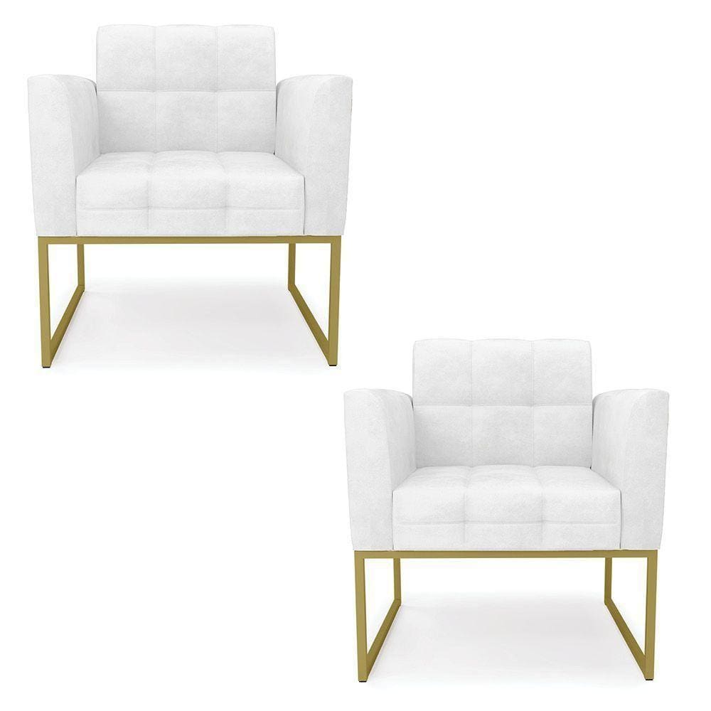 Kit 2 Poltronas Elisa Corano Base Metálica Industrial Dourado - D\`rossi Cor Branco