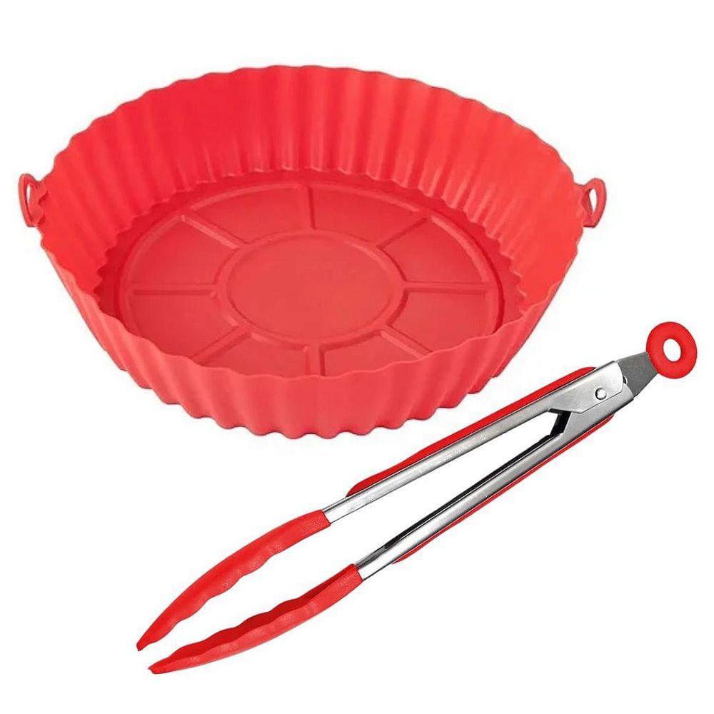 Kit Forma de Silicone Redonda Para Air Fryer 17cm Vermelho e Pegador Multiuso – Quality House