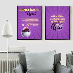 Kit 2 Quadros Decorativos Benefícios Do Açaí 24X18Cm