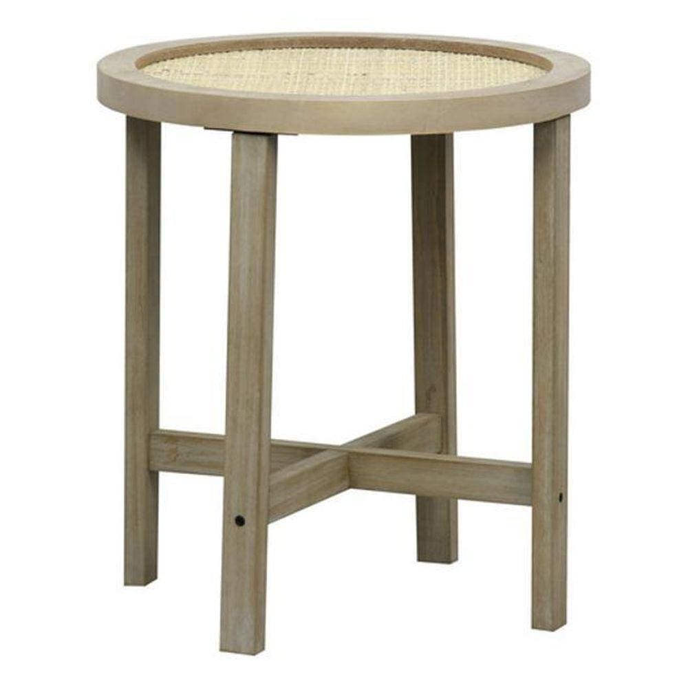 Mesa Redonda Lateral Centro 40X40Cm Madeira Rattan Boho Chic