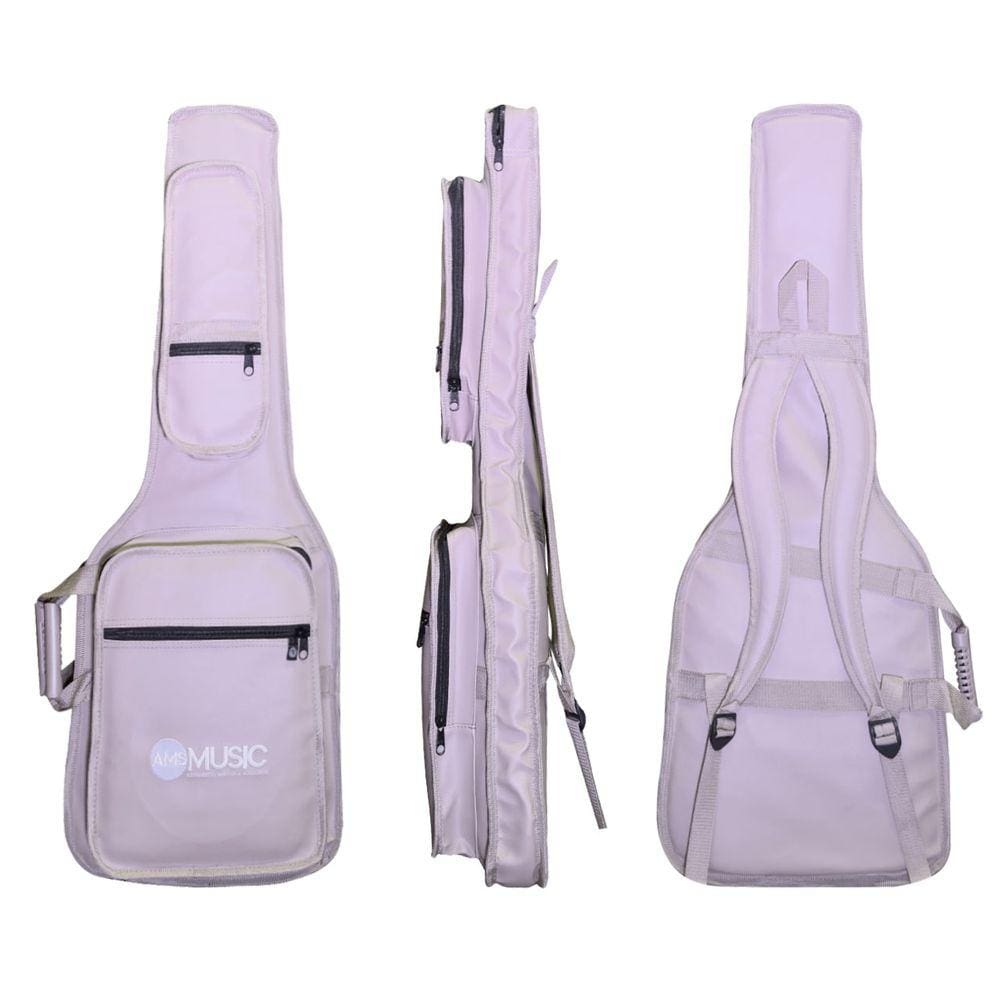 CAPA P/ GUITARRA PREMIUM COURO "AMS" BEGE