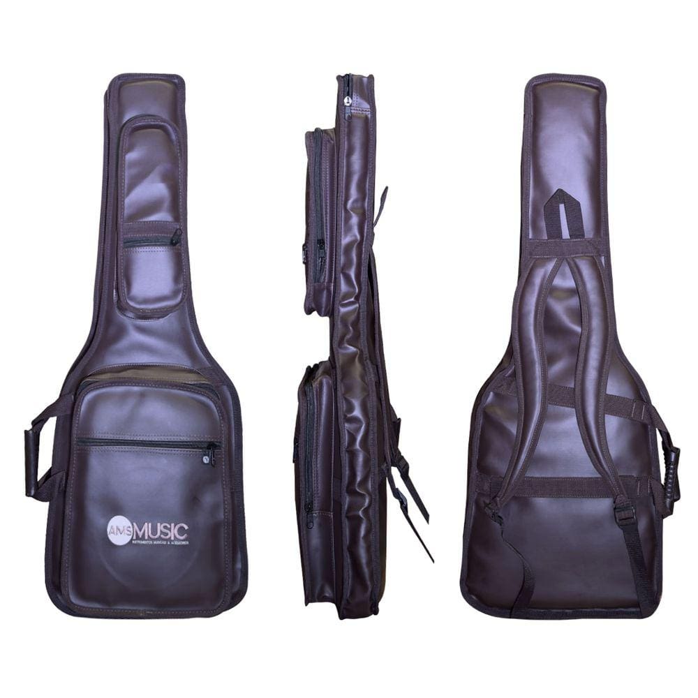 CAPA P/ GUITARRA PREMIUM COURO "AMS" MARROM