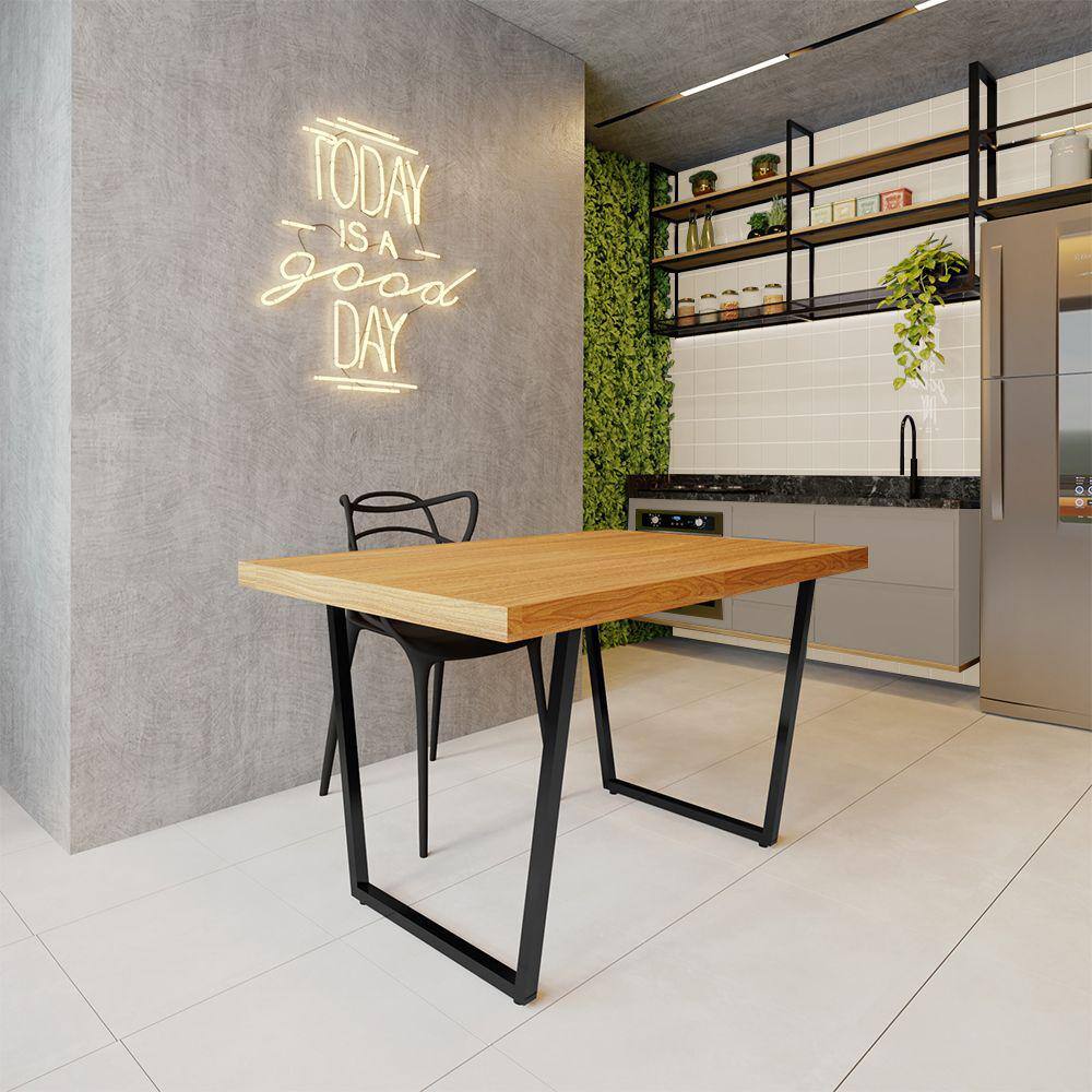Mesa Industrial para Ambiente Biofílico Madeira Maciça Lanna com Ferragem 1,20m Preto