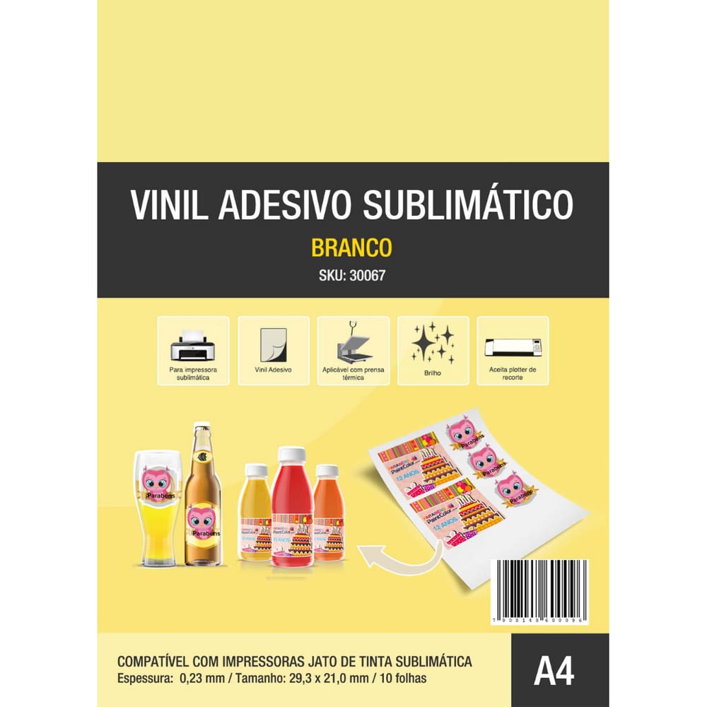 Vinil Adesivo Sublimático Branco A4 10 Folhas