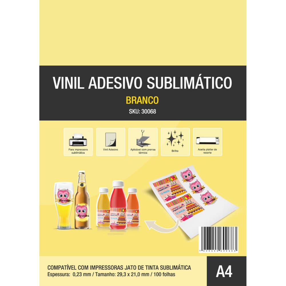 Vinil Adesivo Sublimático Branco A4 100 Folhas