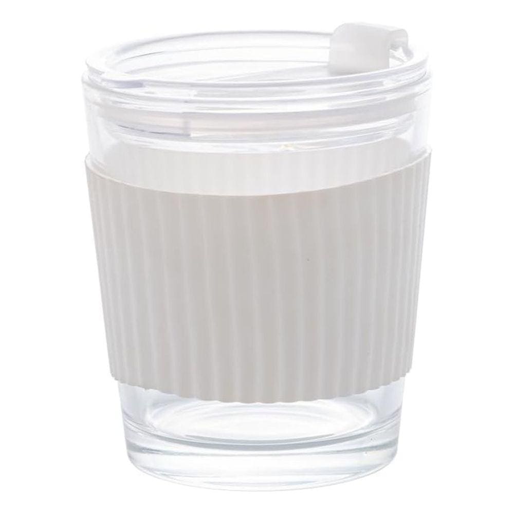 Copo de Vidro com Cinta em Silicone Branco 350ml - Wolff