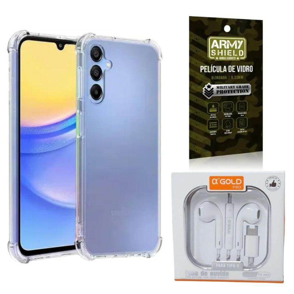 Kit Capinha Para Galaxy A35 + Fone Tipo-C + Pelicula 3D