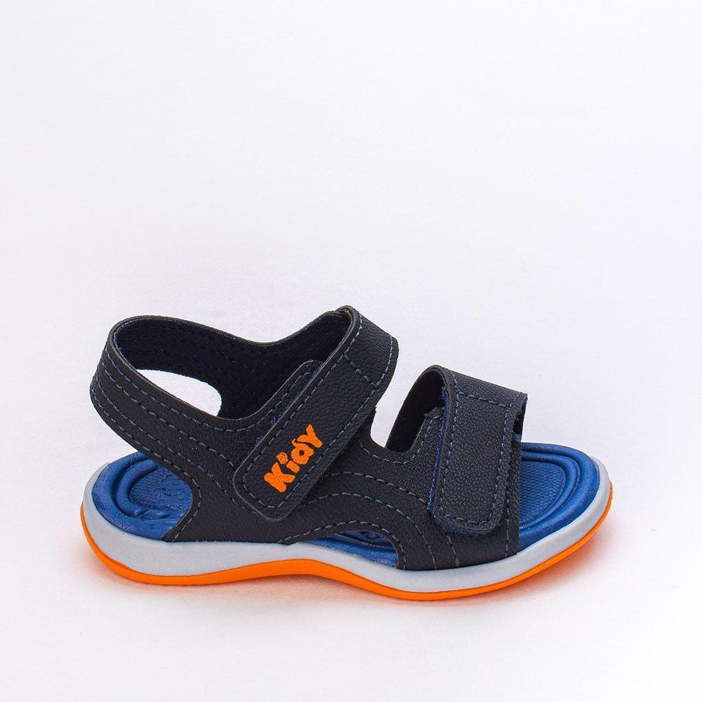Sandália Infantil Papete Kidy Fecho Duplo Azul e Laranja