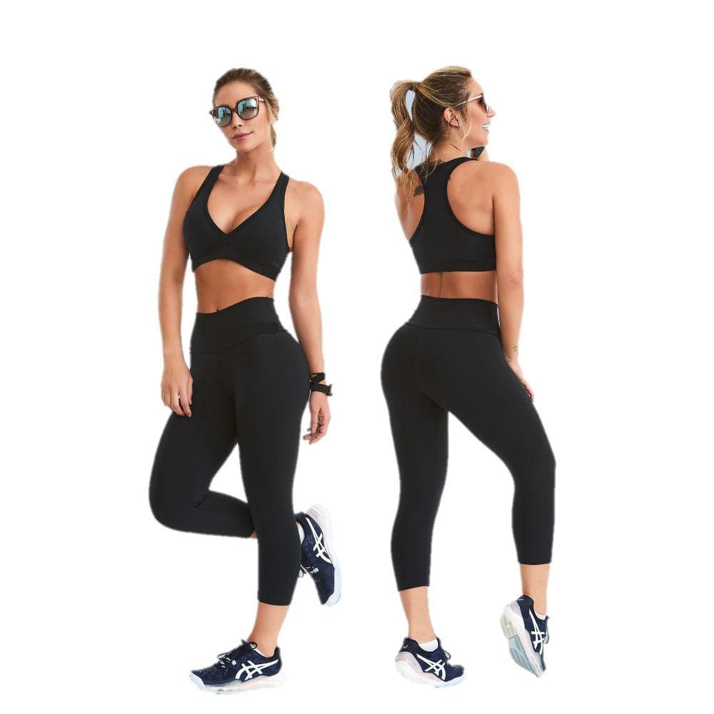 Kit 2 Calças Capri Suplex Feminina Legg Corsário Academia PRETO/PRETO,GG/42-44