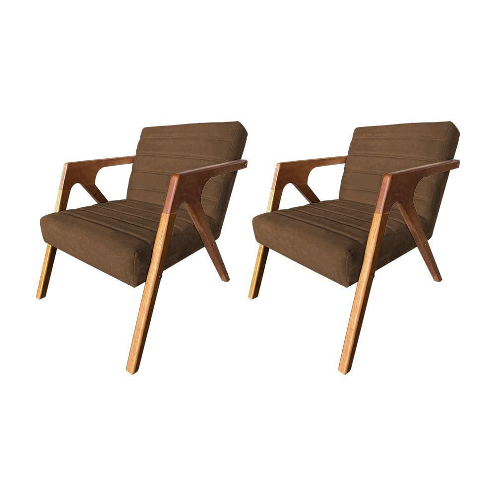 Kit 2 Poltronas Decorativa Ísis Base em Madeira Maciça em Veludo Marrom