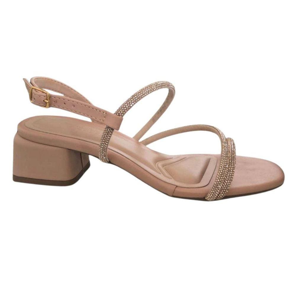 Sandália Feminian Maria Isabel Salto Baixo Quadrado Strass