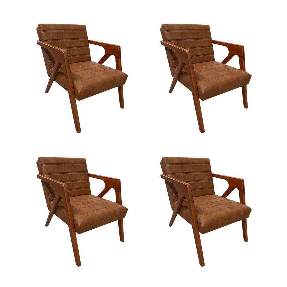 Kit 4 Poltronas para Consultório Decorativa Ísis Couríssimo Marrom Pés em Madeira Maciça