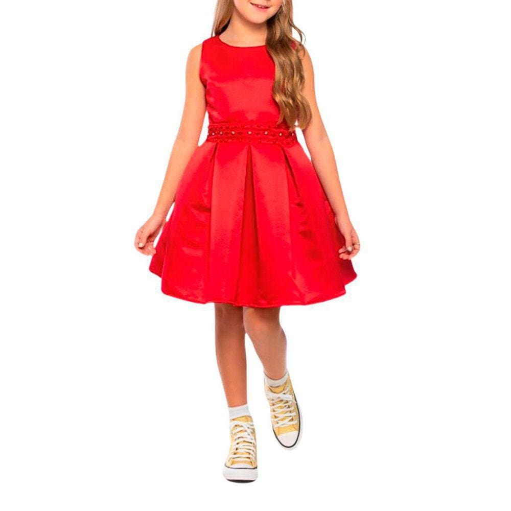 Vestido Infantil Verão Munlie Vermelho Cetim
