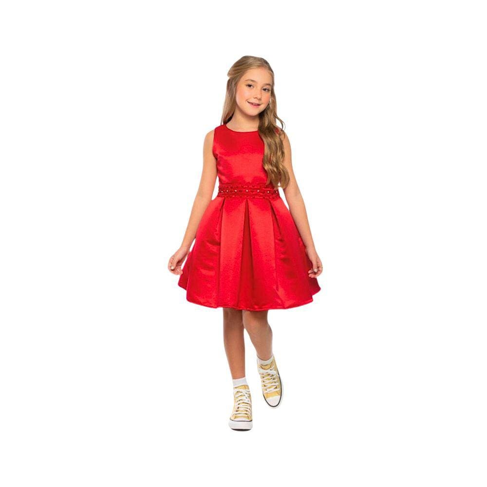 Vestido Infantil Verão Munlie Vermelho Cetim