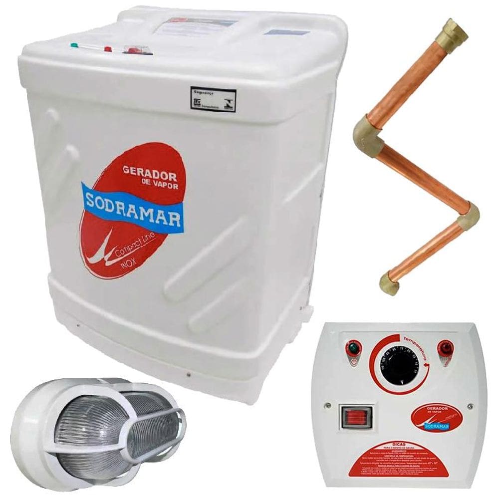 Gerador de Vapor P/ Sauna 9KW 220V Bifásico c/Quadro Analógico Kit Instalação e Luminária SODRAMAR