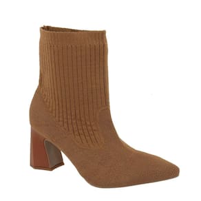 Bota Feminina Bico Fino Meia Cano Médio Salto Grosso