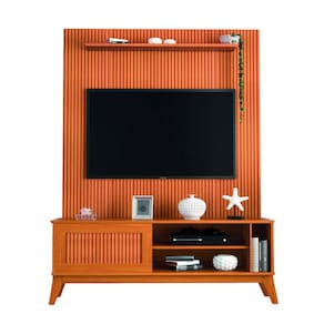 Rack Bancada Aruba Com Painel Para TV Até 55 Polegadas 1,35m Egeo Cedro Ripado Impressão 3D EDN