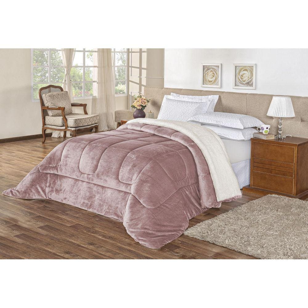 Coberdrom Casal Sherpa Lã Carneiro Rosê 2,40m x 2,10m