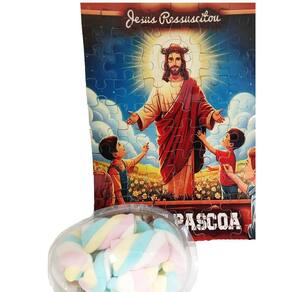 Presente Páscoa Marshmallow Colorido + Quebra-Cabeça Jesus