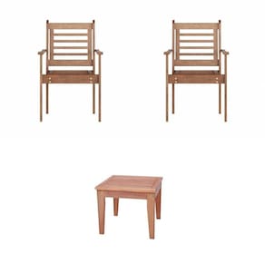 Conjunto 2 Poltronas Empilháveis e Mesa de Centro Madeira Maciça Madeira