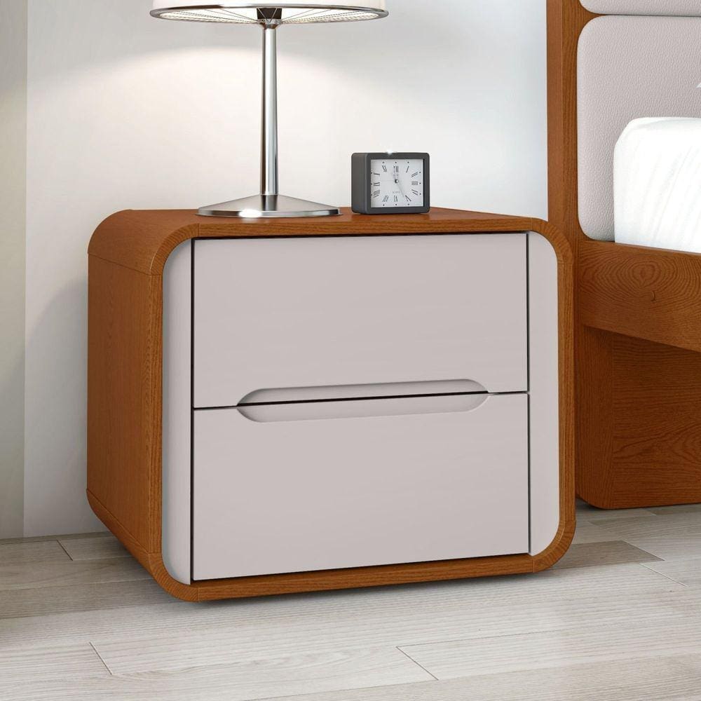 Mesa de Cabeceira 2 Gavetas Loop Frassino/Off White