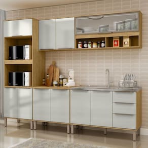 Cozinha Modulada Verace 6 Peças com Aéreo 1200 Porta de Vidro e Torre 2 Fornos Marrocos/Off White