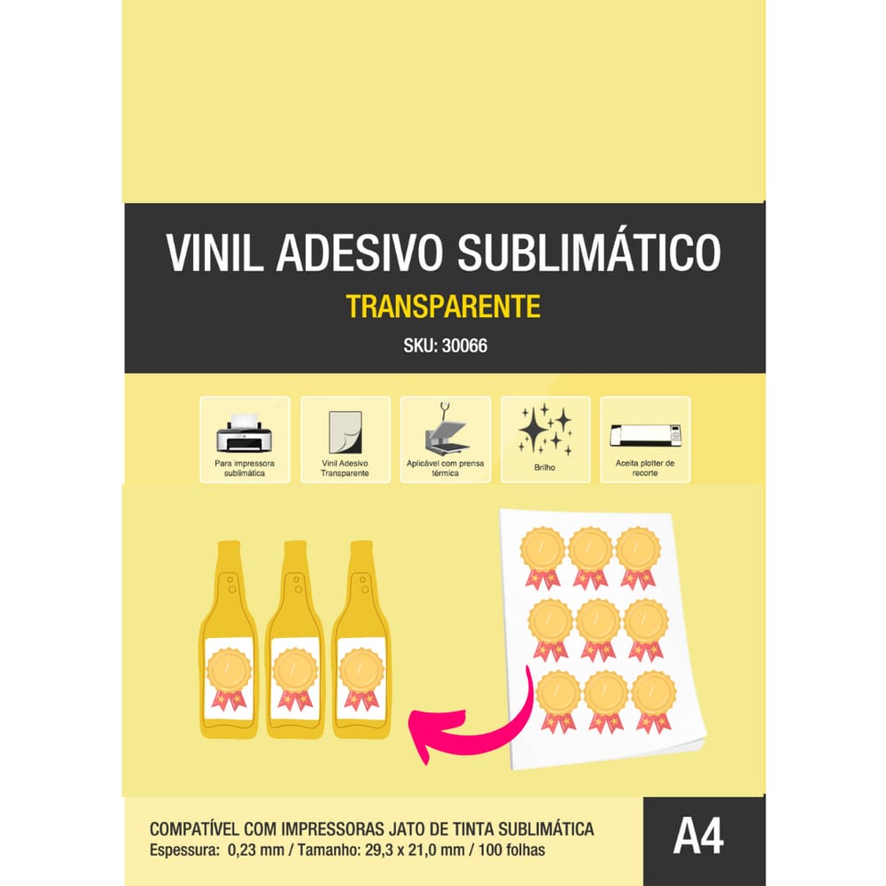 Vinil Adesivo Sublimático Transparente A4 100 Folhas