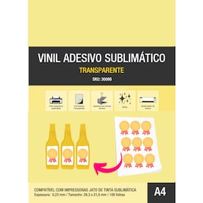 Vinil Adesivo Sublimático Transparente A4 100 Folhas