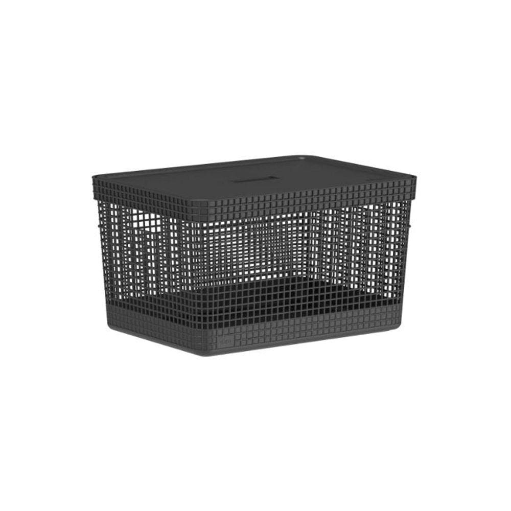 Cesto Organizador Grid Com Tampa 20 Litros Preto - OU