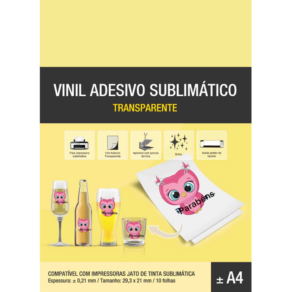 Vinil Adesivo Sublimático Transparente A4 10 Folhas