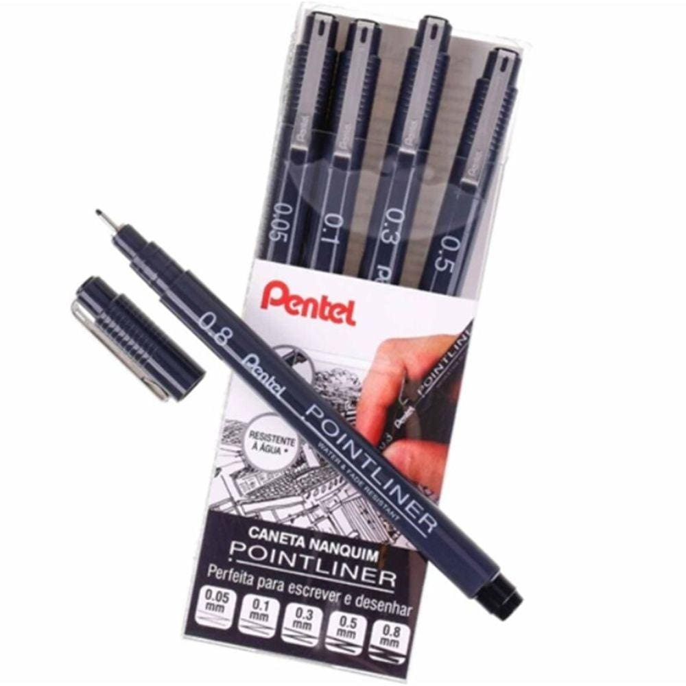 Conjunto de Canetas Nanquin PRETO Pointliner 5un - PENTEL