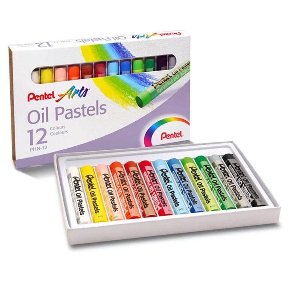 Giz de Cera Pastel Oleoso com 12 Cores - PENTEL Arts