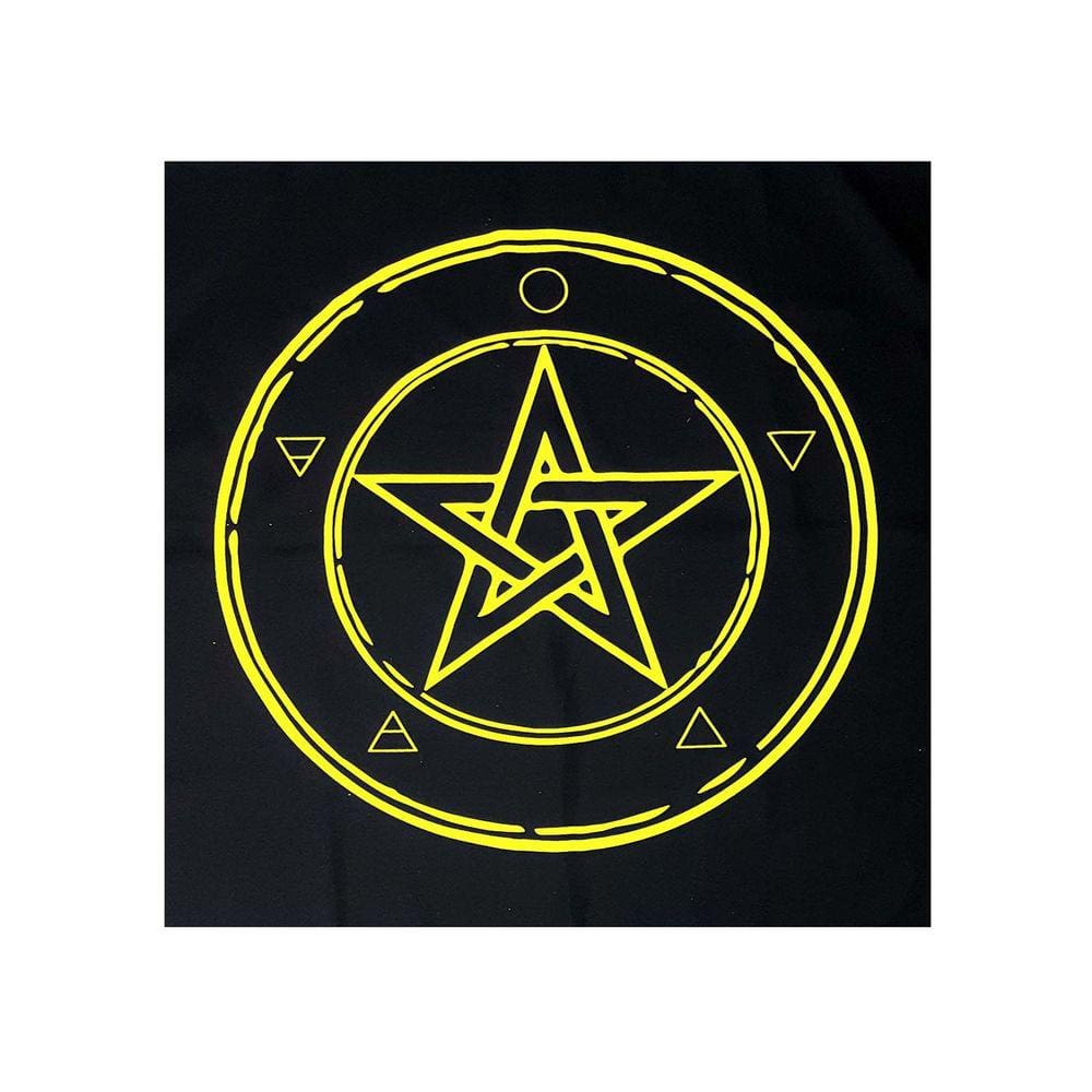 Toalha Pentagrama Wicca para Tarô Preto e Amarelo 70CM