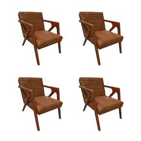 Kit 4 Poltronas para Sala de Tv Decorativa Ísis Couríssimo Marrom Pés em Madeira Maciça