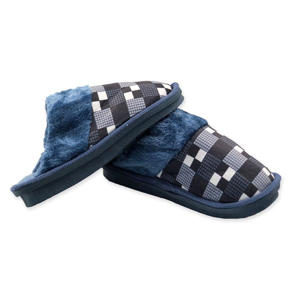 Pantufa Adulto Antiderrapante Peluciada Xadrez Azul 42/43