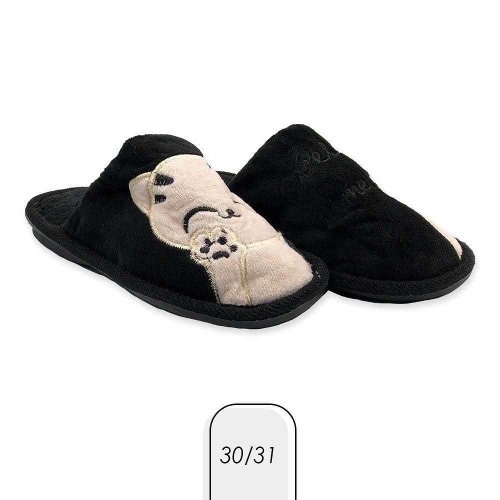 Pantufa Gatinho Infantil Peluciada Inverno Preto Tam. 30/31