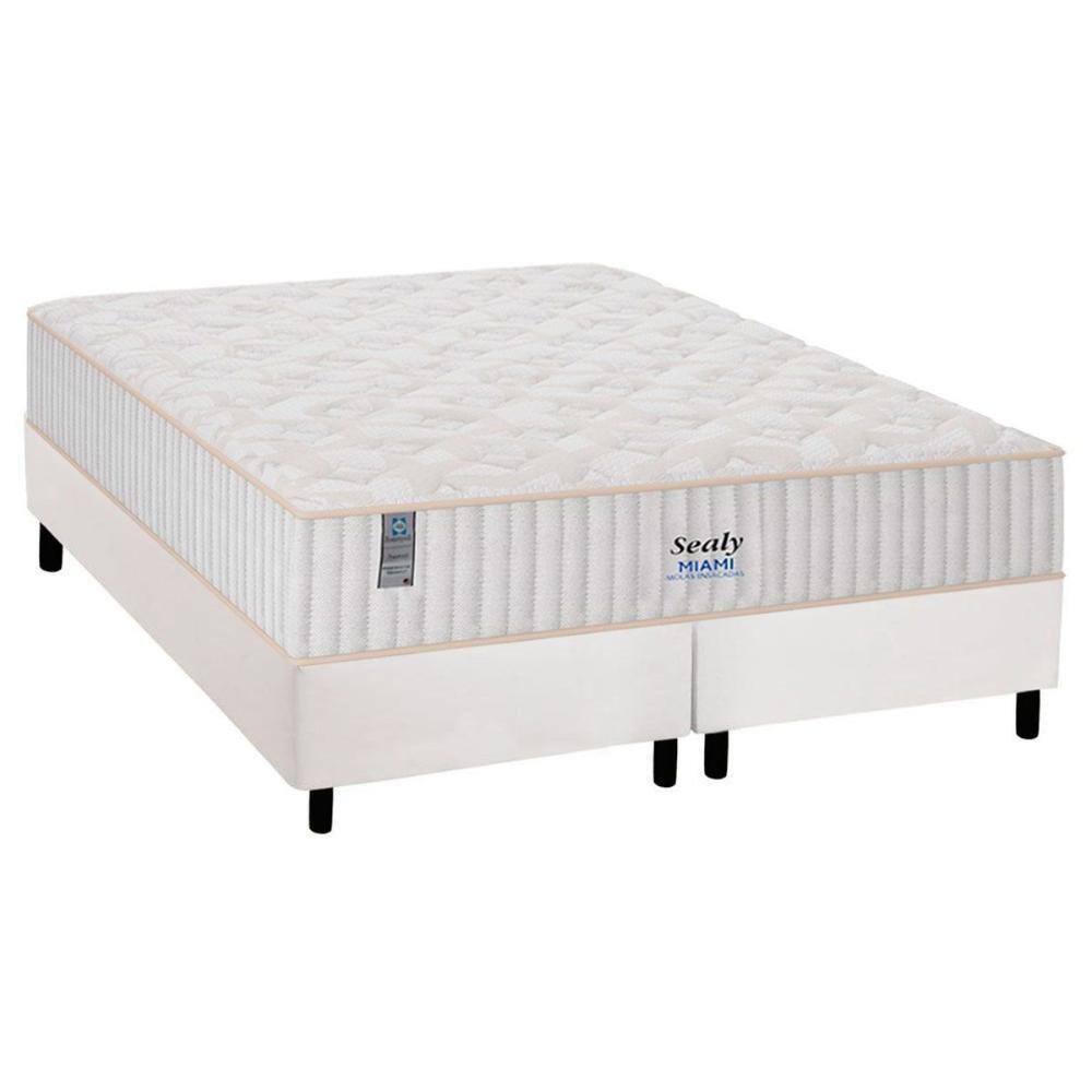 Cama Box Queen: Colchão Molas Ensacadas Sealy MasterPocket Miami + Base CRC Courano White(158x198)