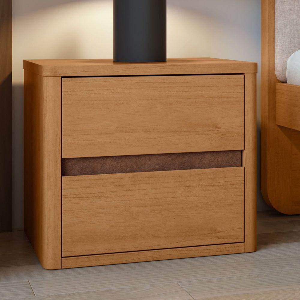 Mesa de Cabeceira 2 Gavetas Leder Amêndoa Clean