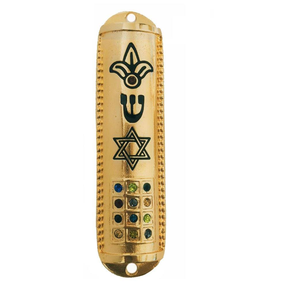 Mezuzá Judaico Luxo 10Cm + Pergaminho De Israel 12 Tribos