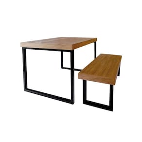 Conjunto de Mesa Madeira Maciça com Banco para Área Gourmet Bernardo 1,60m com Ferragem Preto