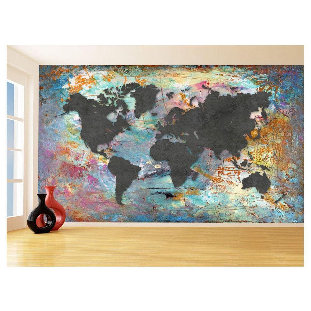 Papel De Parede 3D Mapa Mundi Ferrugem Cimento 3,5M Nmu26