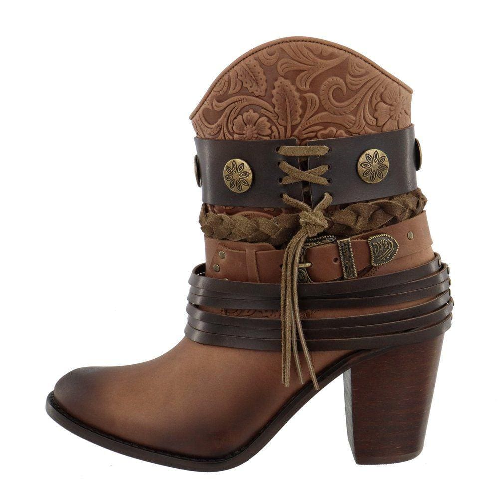 Bota Feminina Country Texana Couro Cano Curto Salto Alto