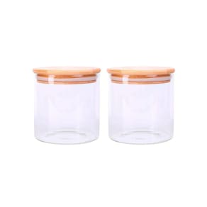 Kit 2 Potes de Vidro 500ml Com Tampa de Madeira Bambu Porta Condimentos